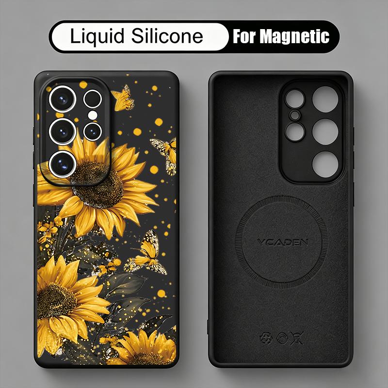 INS Colorful Floral Case For Samsung Galaxy S26 S25 Ultra S24 Plus S23 S22 Ultra Magnetic For Magsafe Liquid Silicone Cover