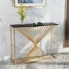 Nordic Luxury Wrought Iron Marble Hallway Table with Gold Wall-Mounted Strip Light