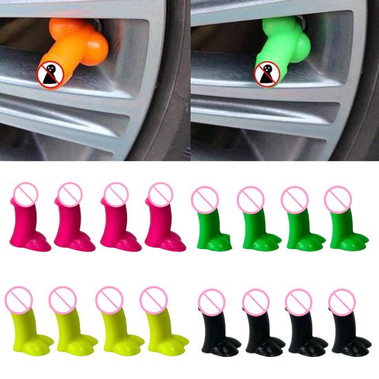 Prank Car Tire Valve Cap Glow-in-the-Dark Tire Valve Nozzles Universal Rubber Air Stem Covers for Car Bike Truck Motorcycle