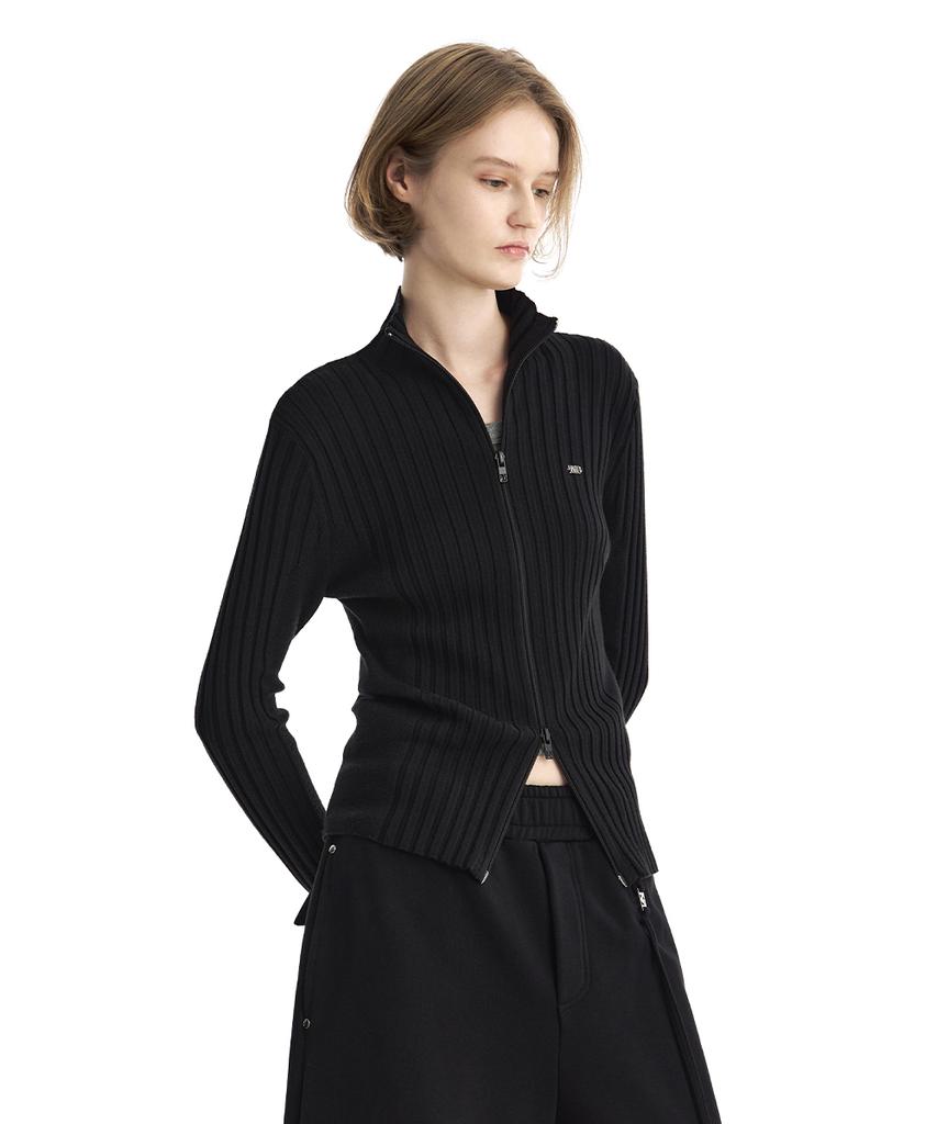Teulimingbeodeu Tmb High-Neck Knit Zip-Up Cardigan [ Black ]