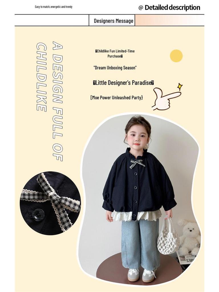 Girls' Korean Style Jacket with Bow - 2025 Spring/Autumn Lightweight Fashion Top