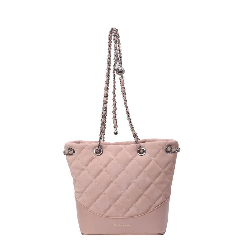 2024 Stylish Patchwork Shoulder Bag Women High-end Sense Rhombic Chain Crossbody Bag розовый