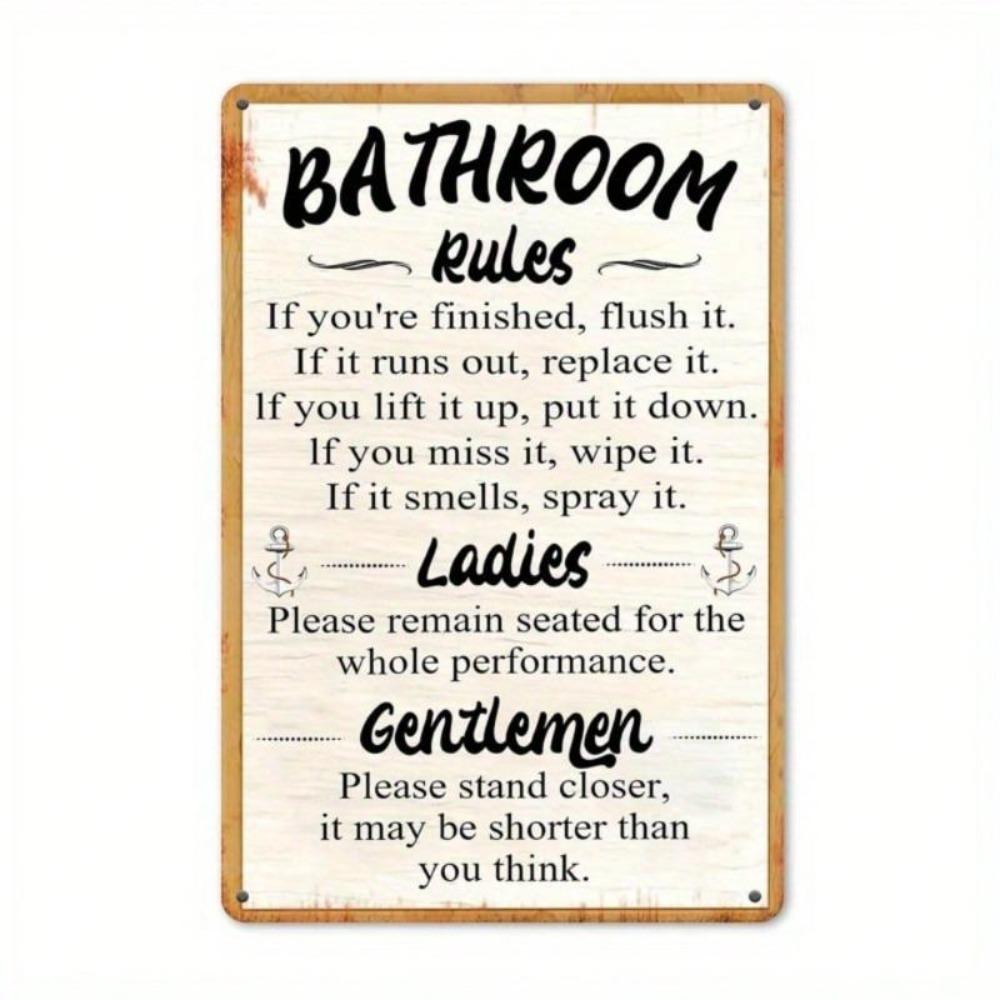 Vintage Bathroom Rules Metal Sign Retro Wall Decor Iron Tin Art Home Cafe Office