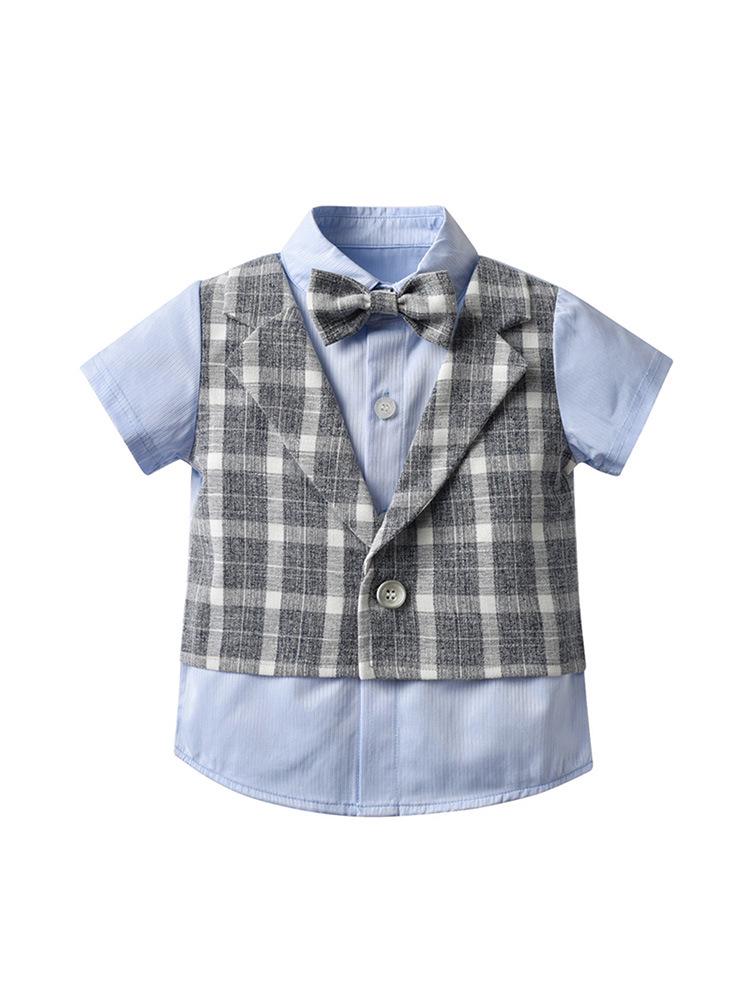 Boys' British Style Plaid Gentleman Two-Piece Short Sleeve Set