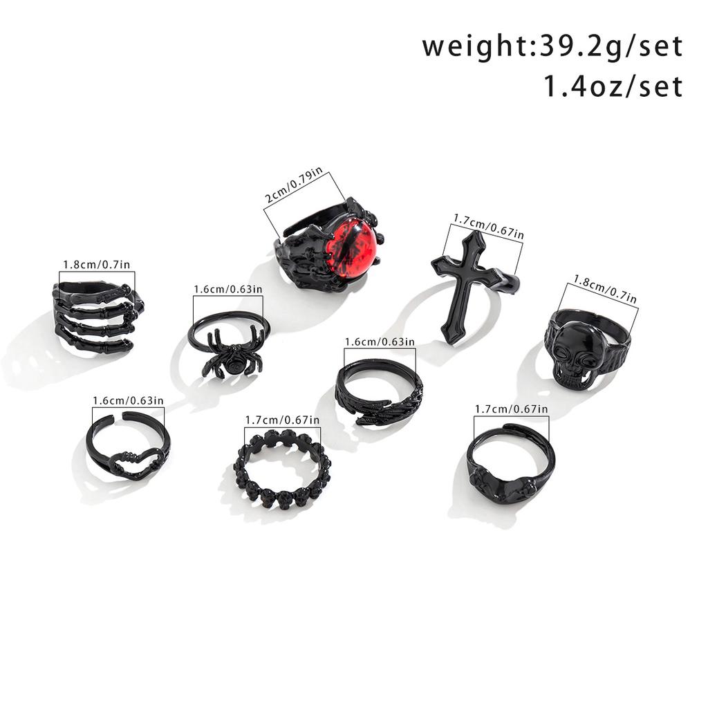 Diablo Skull Ring Set, Niche Halloween Spider Cross Ring