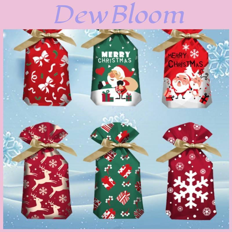 Christmas Gift Bag With Drawstring Ribbon Santa Print For Holiday Packaging
