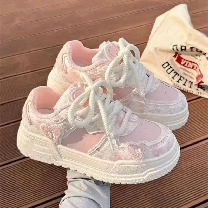 Sweet Women Sneakers Pink Kawaii Design Fashion Womens Sports Shoes Cute Patchwork Korean Style Casual Female Shoes