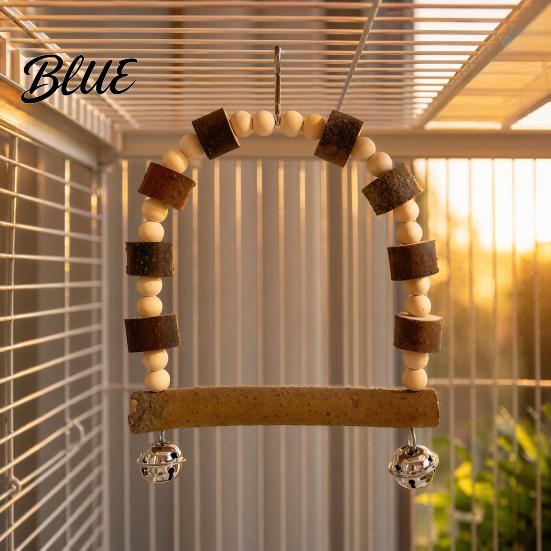 Bird Standing Branch Wooden Parrot Swing Toy Hanging Perch Stand with Pinecone/Bell Cage Natural Wood Toy for Parakeet Cockatiel Finches Conures