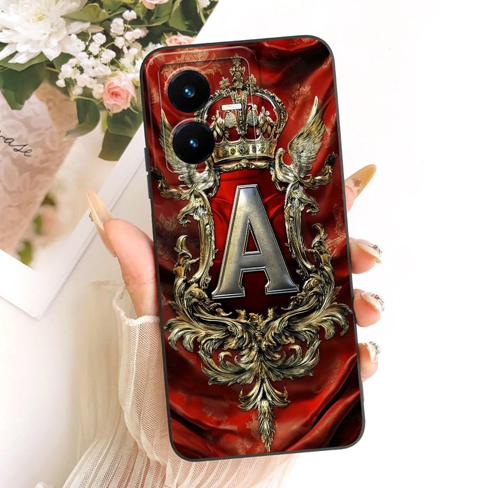 For Vivo Y22 Y22s Y22t V2206 V2207 Feather Crown Initial Letter Phone Case For Vivo Y22 Y22S Y22T Soft Silicone Covers Bumpers