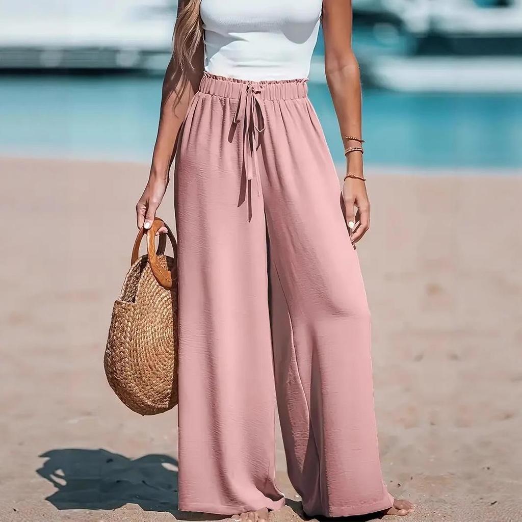 Women's Wide-Leg Long Polyester Casual Pants