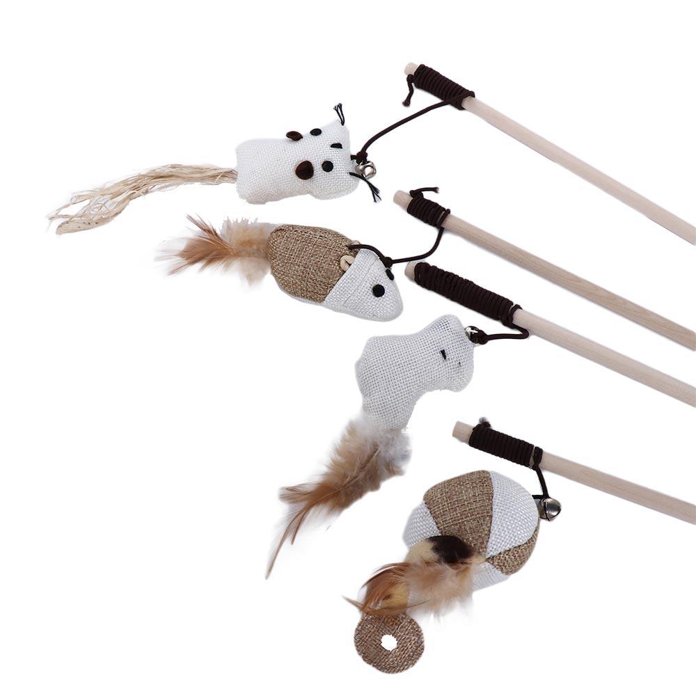 Funny Cartoon With Mini Bell Wand Feather Mouse Cat  Interactive Stick Pet Supplies Tease Cat Rod