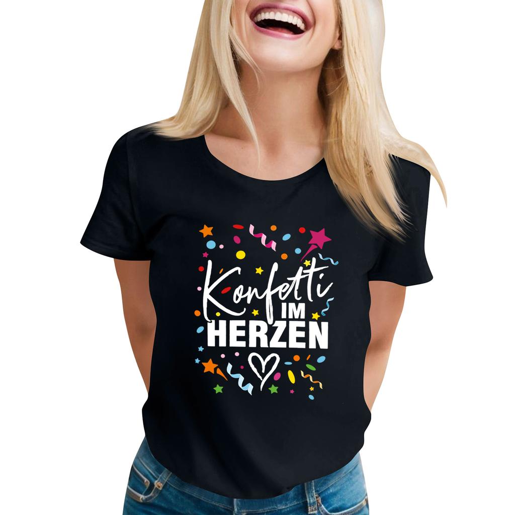 Women's Casual Printed T-Shirt Round Neck Pullover Short Sleeve Top