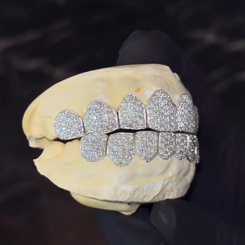 Custom 925 Solid Silver Iced Diamond Grillz 18K Gold Plated VVS Moissanite Hip Hop Jewelry Passes Diamond Tester