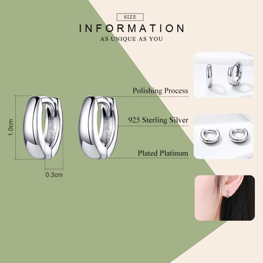 BAMOER New 925 Sterling Silver Polishing Tiny Circle Hoop Earrings for Women and Men Korean Style Fine Jewelry SCE552