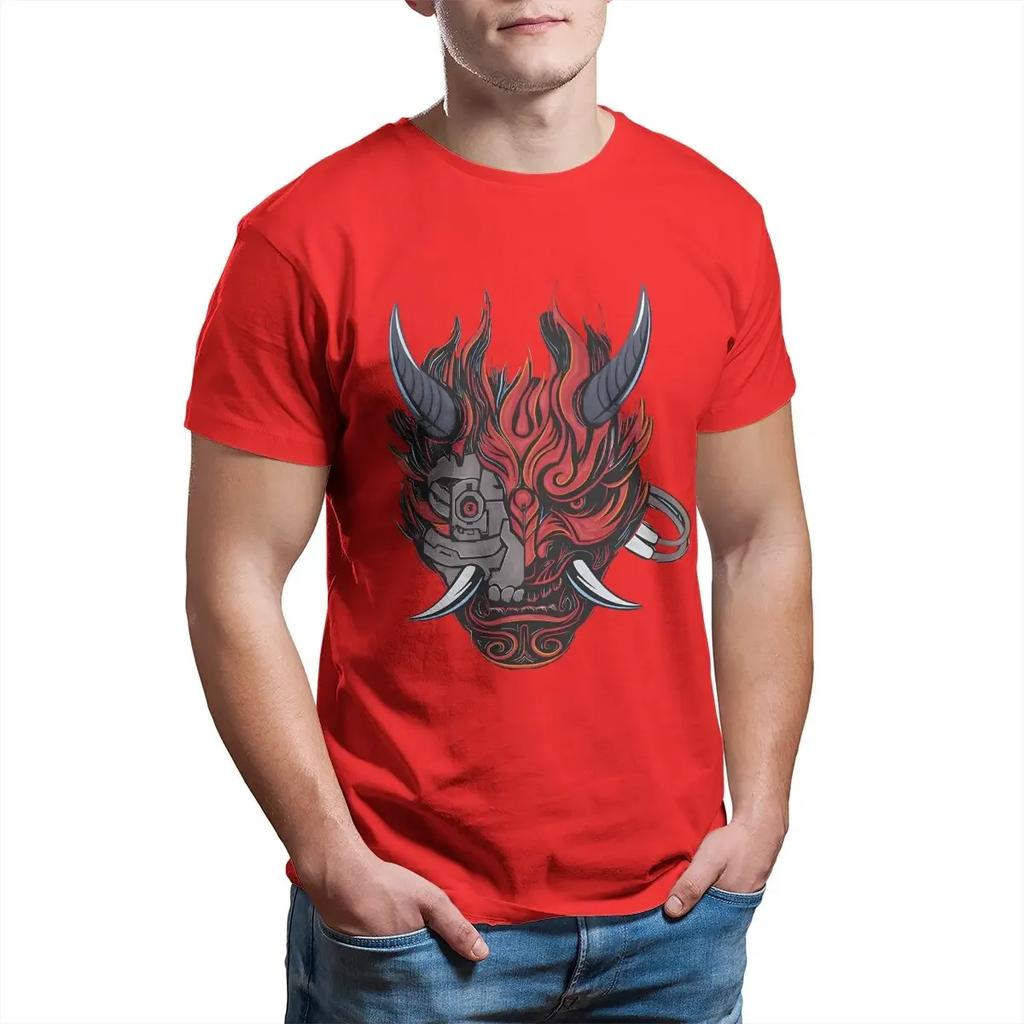 Cyber samurai 2077 Oni T shirt pure cotton vintage T-shirt crew neck tees short sleeve tops summer
