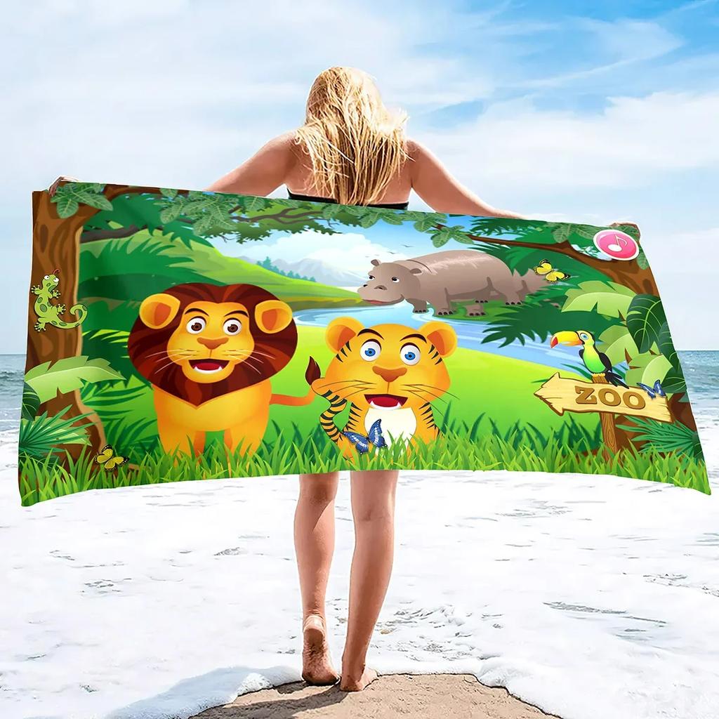 Funny Zoo Microfiber Beach Towels Oversized Super Soft Bath Towels Quick Dry Sand Free Water Absorbent Towel for Kids Boys Girls