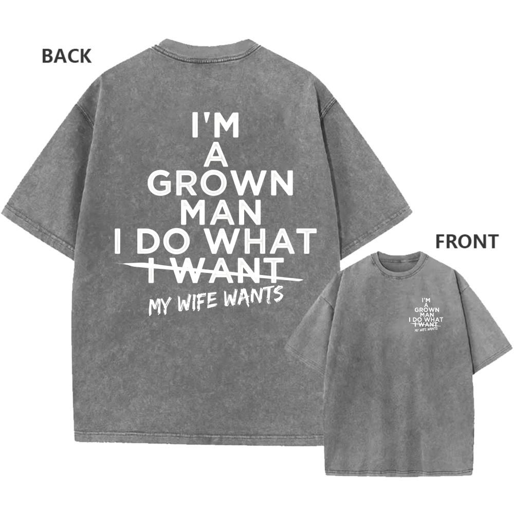 Mens Vintage Washed Cotton Oversized TShirt Funny Wife Humor Graphic Tee XL