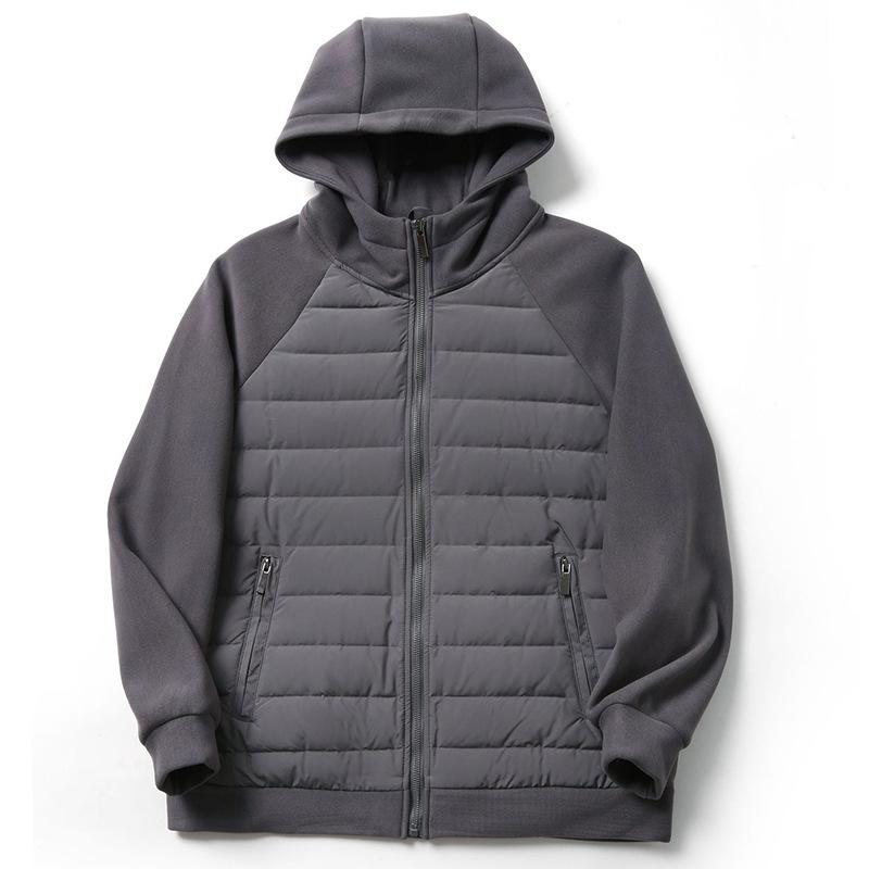 Men's Autumn Down Autumn and Winter Down Jacket Solid Color Simple Splicing Loose Hooded Jacket