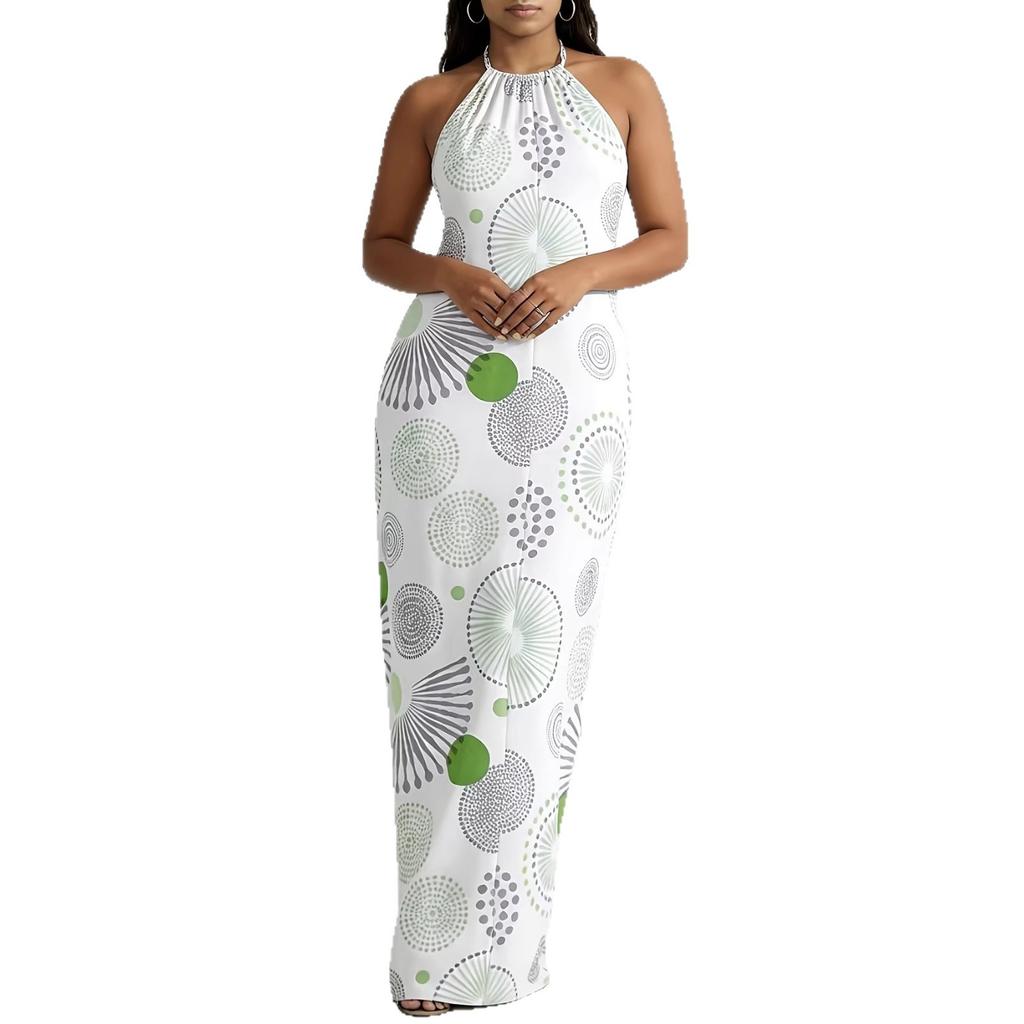 European and American fashion, slim fit, elegant and simple, full body printing, atmospheric temperament, high split-end women's clothing, summer