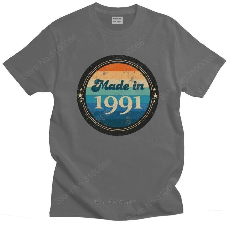 Retro Vintage Made In 1991 T Shirt Unisex Preshrunk Cotton Tshirt Casual Tee Tops Short Sleeve 30 Years Old 30th Birthday Tshirts