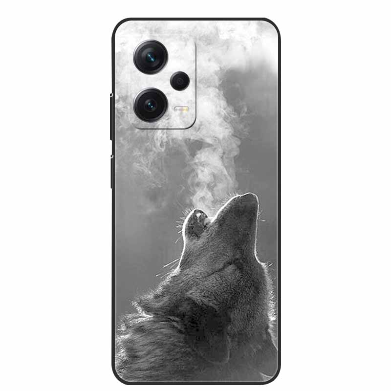 Weiche Hülle für Xiaomi Redmi Note 12 Pro 5G Case Schwarz TPU Silikon Hüllen für Redmi Note 12 Turbo 5G / Note12 Pro Plus Pro+ Wolf