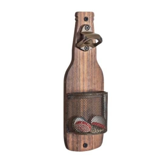 Wall-Mounted Bottle Opener with Cap Catcher Rustic Wooden Beer Opener for Kitchen Bar Home Brewing Accessory 1pc