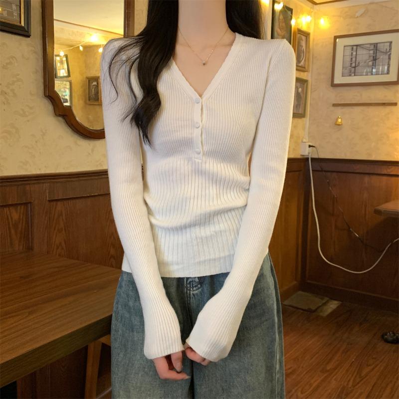 Autumn design button-neck knitted sweater women's inner pit strip bottoming sweater slim and thin