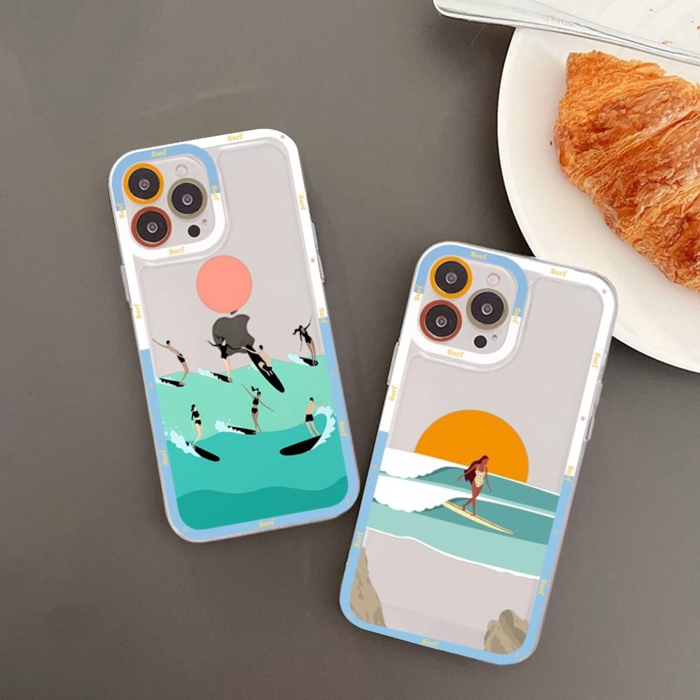 Beach surf girl Phone Case For iPhone 15 11 12 13 14 Mini Pro Max XR X XS TPU Clear Case