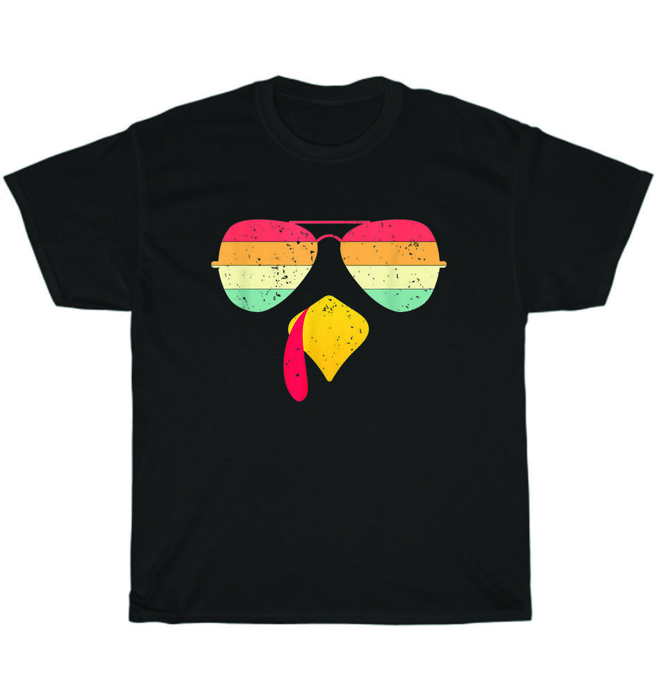 

Cool Turkey Face With Sunglasses Thanksgiving T-Shirt Unisex Funny Tee Gift NEW S