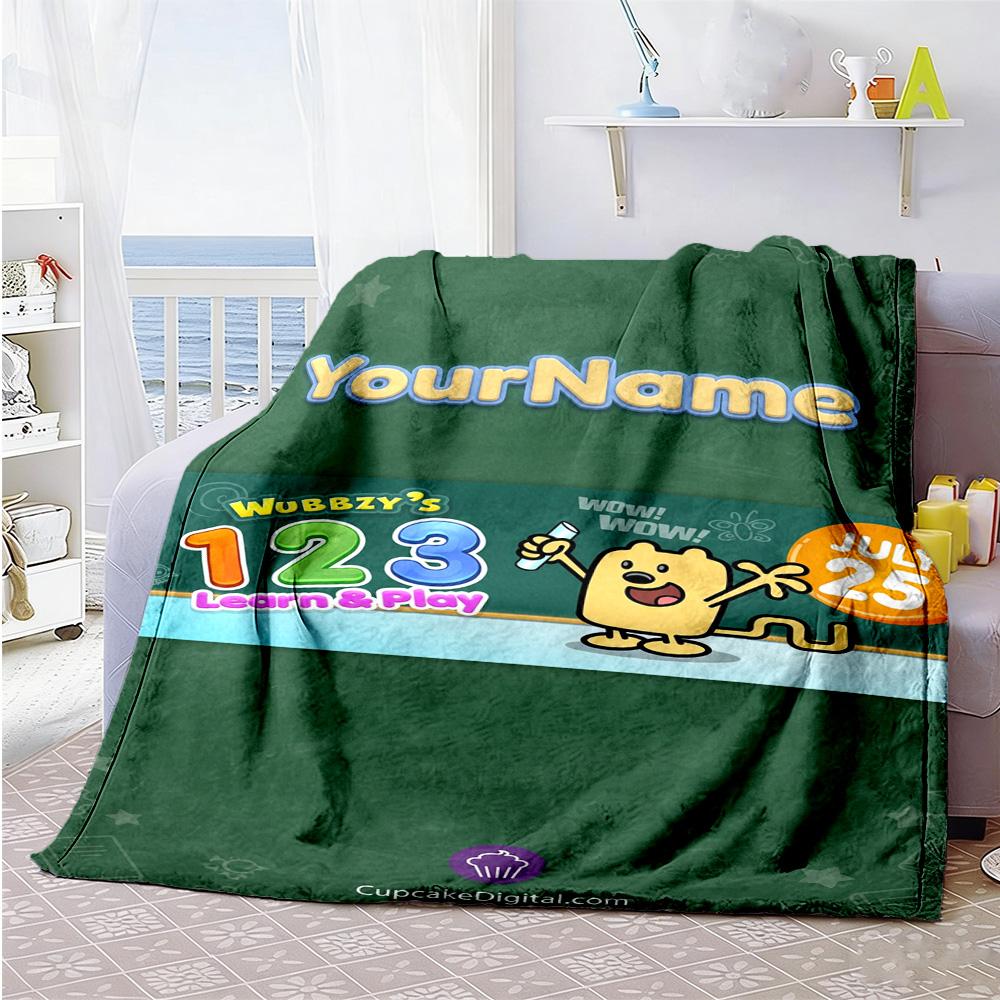Wow! Wow! Wubbzy Personalized Text Blanket Gift Customizable Blanket Ultra-Soft Suitable for Bed Home Decor Office Livingroom Four Seasons Universal