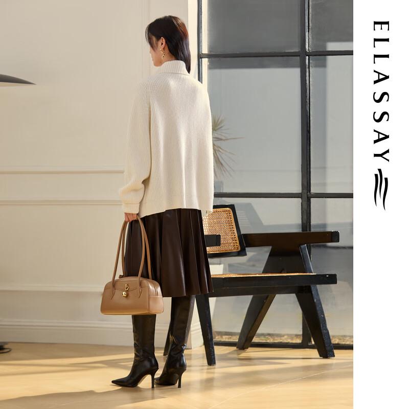 ELLASSAY Women's 100% Lamb Wool Adjustable High-Neck Knit Sweater