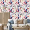 Folk Flowers Wallpaper White and Blue for Living Room and Bedroom 50x1000