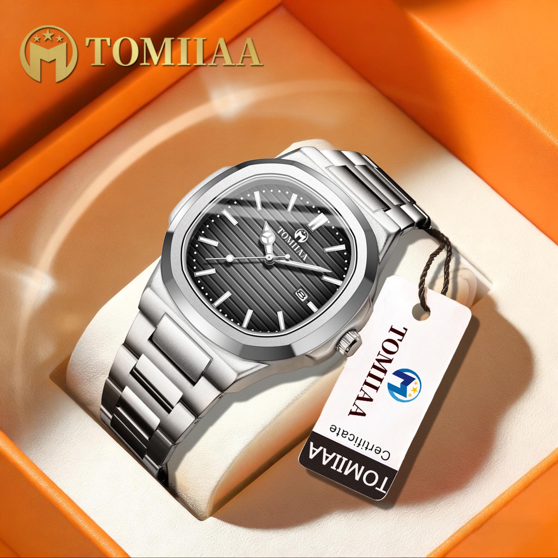 Ультратонкие водонепроницаемые мужские кварцевые часы с календарем TOMIIAA