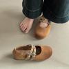 Retro style cross buckle women's Mary Jane shoes autumn fashion round head comfortable wear wedge heel single shoes small leather shoes