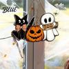Rustic Pumpkin Wall Plaque Halloween Wooden Door Sign Ghost Boo Black Cat Welcome Hanging Ornament Sign for Trick or Treat Party Indoor Outdoor Porch