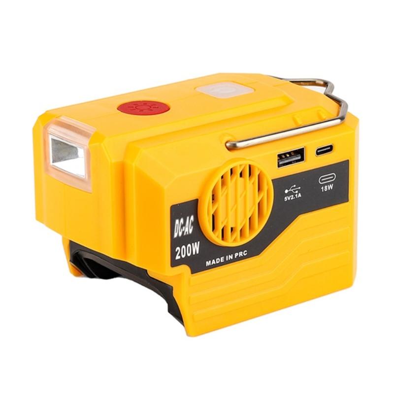 Tragbarer leiser 200W Wechselrichter Outdoor Camping Adapter für 18V Batterie Effiziente Stromumwandlung mit USB und LED-Licht