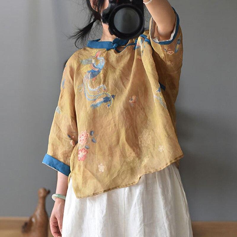 

Johnature женские летние винтажные топы с короткими рукавами женские рубашки