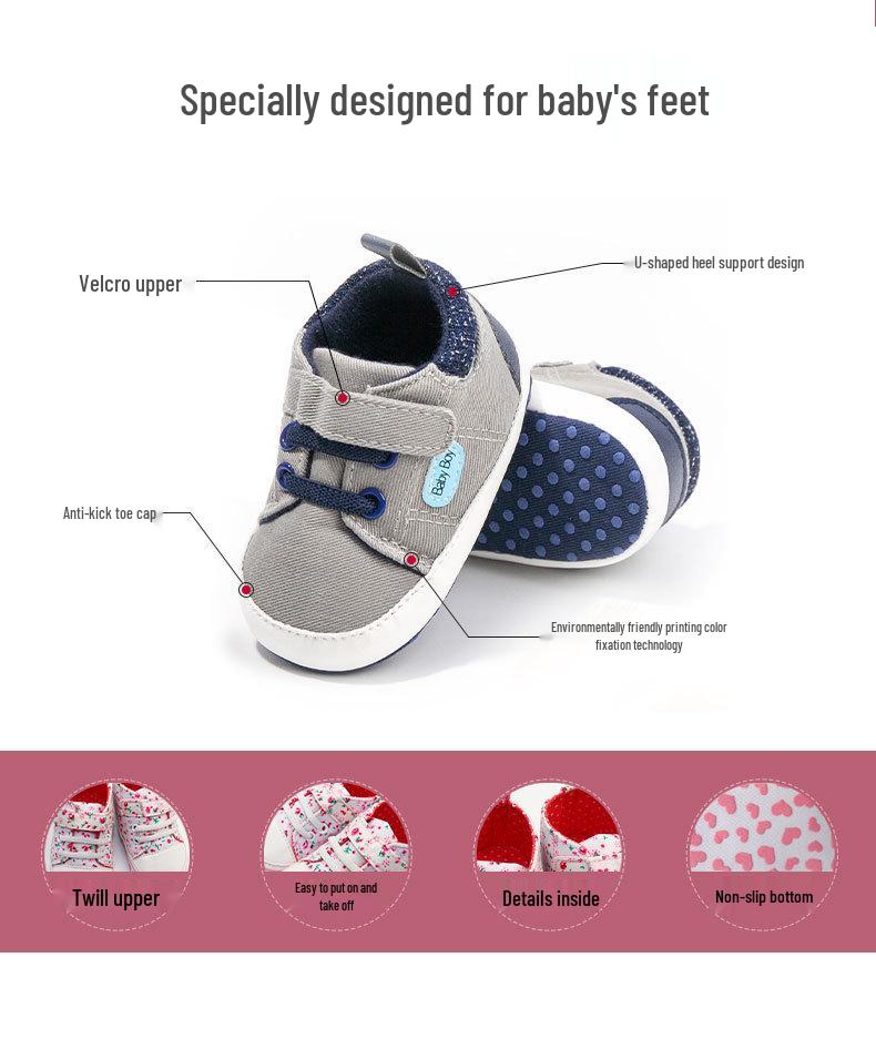 Stylish Lace-Up Baby Walking Shoes (0-1 Year) - Spring/Autumn, Non-Slip Canvas, Soft Cloth Sole, Wear-Resistant Toddler Shoes.