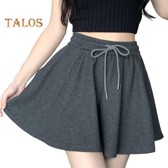 Women Summer Shorts Elastic High Waist Adjustable Drawstring Casual Shorts with Pockets Solid Color Wide Leg Shorts