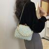 2026 Light Blue Floral Lace Clutch Bag with Pearl Chain Elegant Kiss-lock Evening Purse Wedding Party Crossbody Handbag