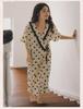 2025 Summer Kimono Maternity Nightdress - Crinkle Cotton, Postpartum Mid-Length, Short Sleeve Nursing Dress