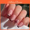 24pieces Christmas French Glitters Red Press On Nail Short Square False Nail With Shine Finish For Holiday Party Gift