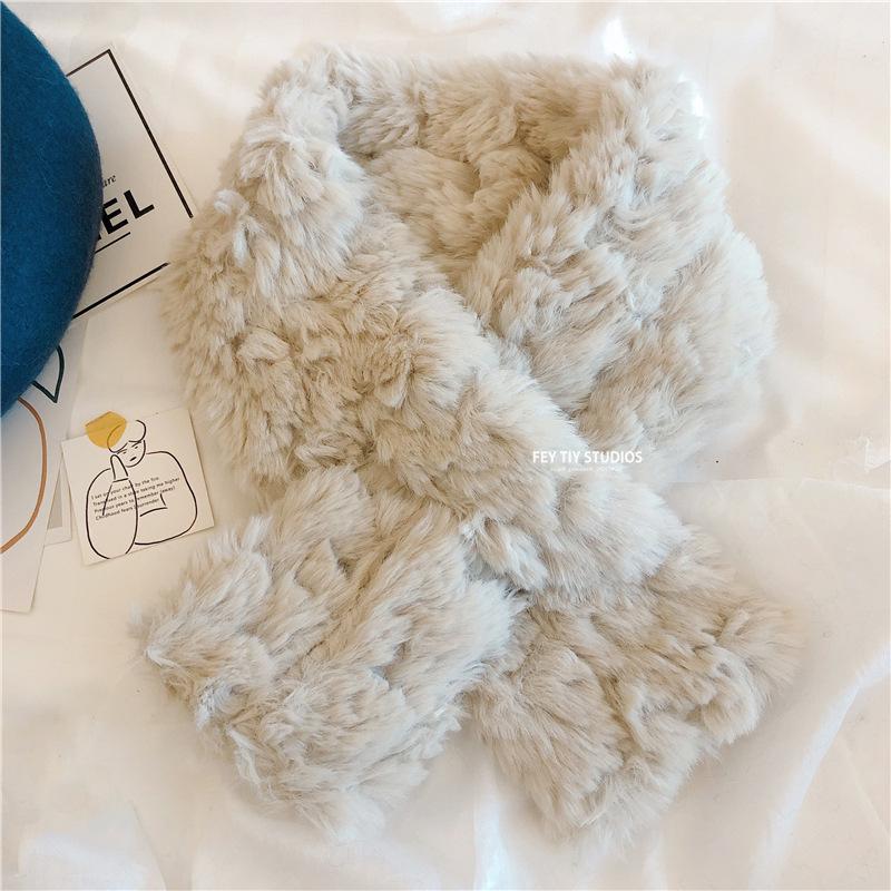 

Роскошный корейский шарф из искусственного меха кролика - плюшевый, перекрестный, теплый шейный платок для женщин