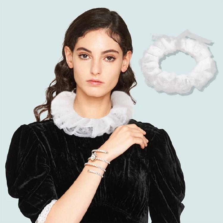 Womens Vintage Renaissances Double Layer Ruffled Lace False Collar Victorian Neck Ruff Shawl Scarf Costume Cosplay Props