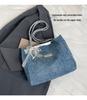 Pearl Bow Diamond Denim Tote: Stylish Summer Shoulder Bag with Large Capacity