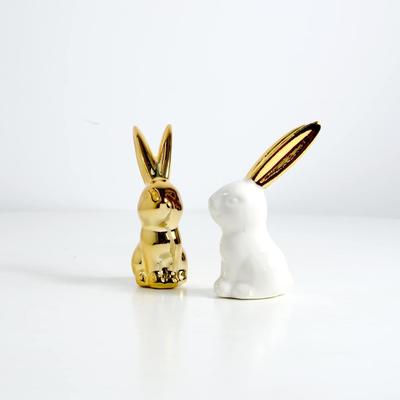 Home Decor Rabbit Statues,1 Pair, Small Decorative Accents for Shelves, Livingroom and Bedroom, Gold and White (2pcs Cute Rabbit)
