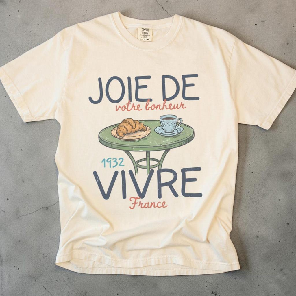 Joie De Vivre Shirt, French Cafe Shirt Unisex, Comfort Colors Tee, Paris Shirt, France Lover Gift, CroissanT shirt, Vintage French Tee