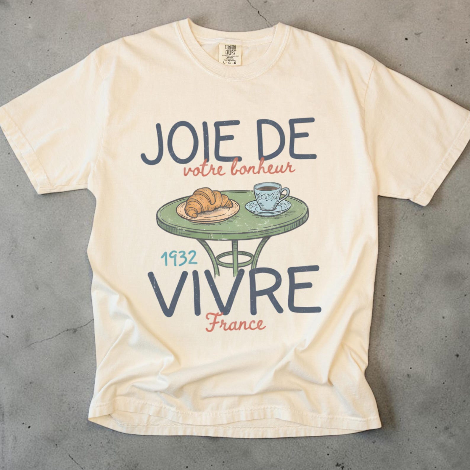 Joie De Vivre Shirt, French Cafe Shirt Unisex, Comfort Colors Tee, Paris Shirt, France Lover Gift, CroissanT shirt, Vintage French Tee S