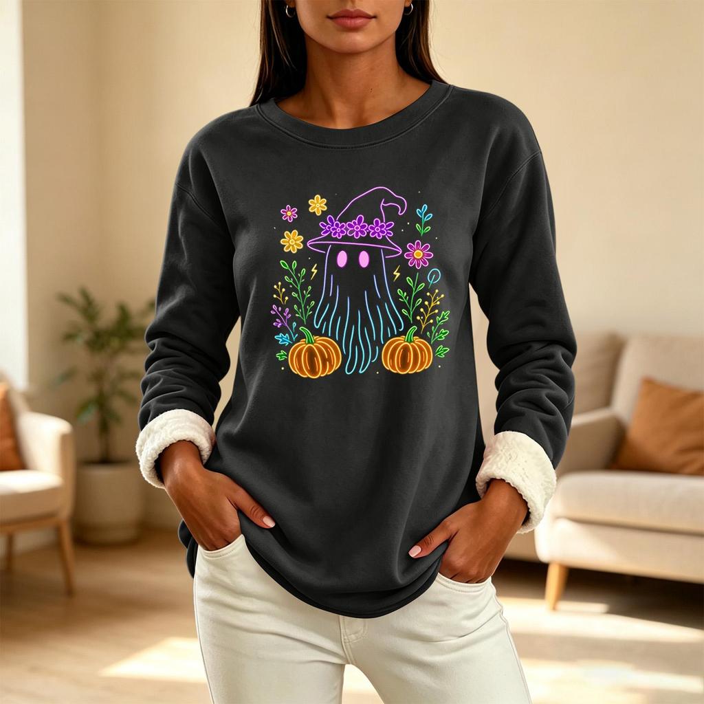Women's Sweatshirt Halloween Print Round Neck Long Sleeve Casual Winter Top