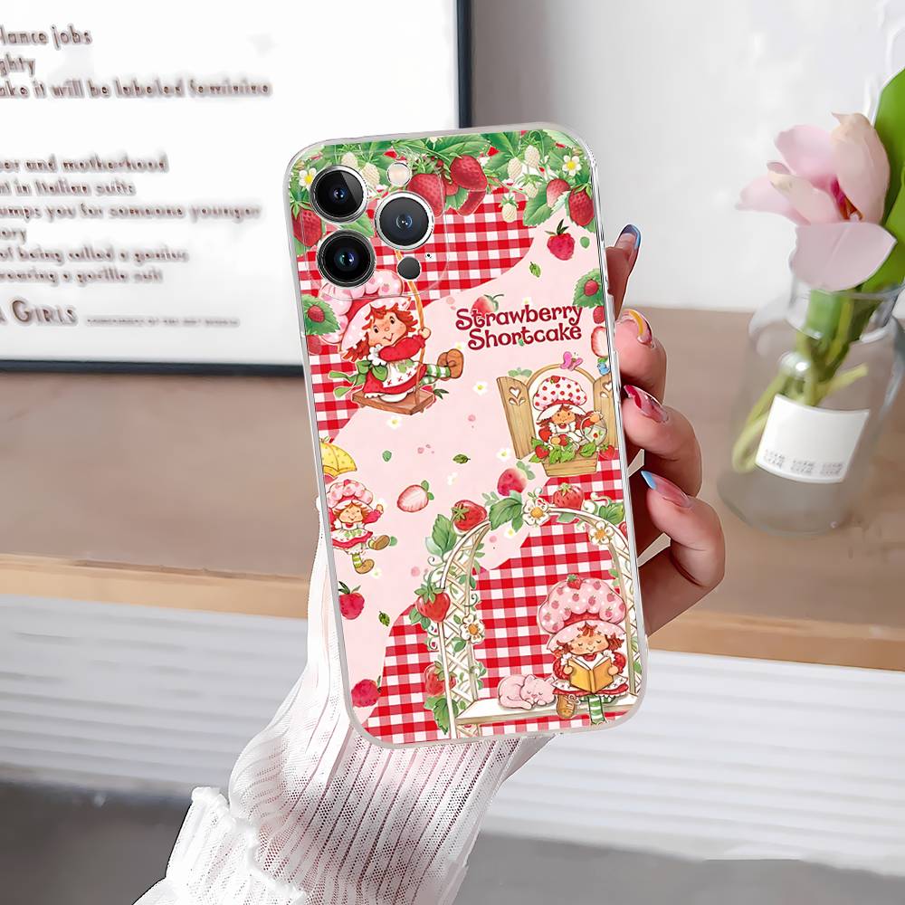 Girl Pink Strawberry S-Shortcake For IPhone 17 16 15 14 13 12 11 Pro Max Plus Transparent Soft TPU Phone Cover